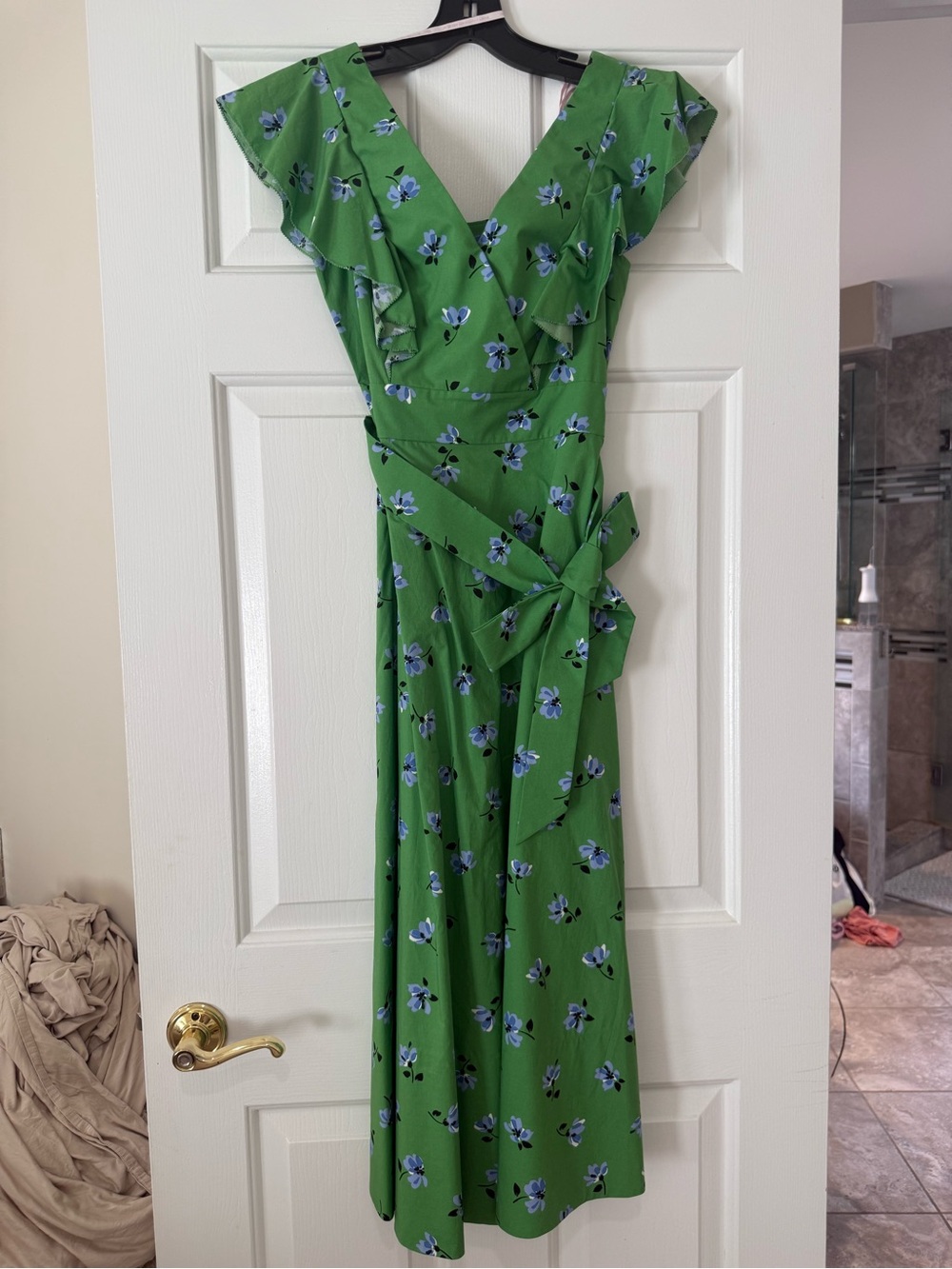 kate spade Green Floral Ruffle Wrap Maxi Dress